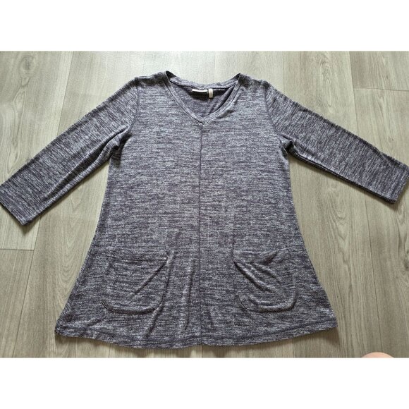 Gray Logo Lori Goldstein Womens V-Neck Tunic Top With Pockets Size M - Picture 4 of 7